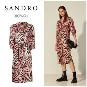SANDRO ~ Long Printed Silk Dress
